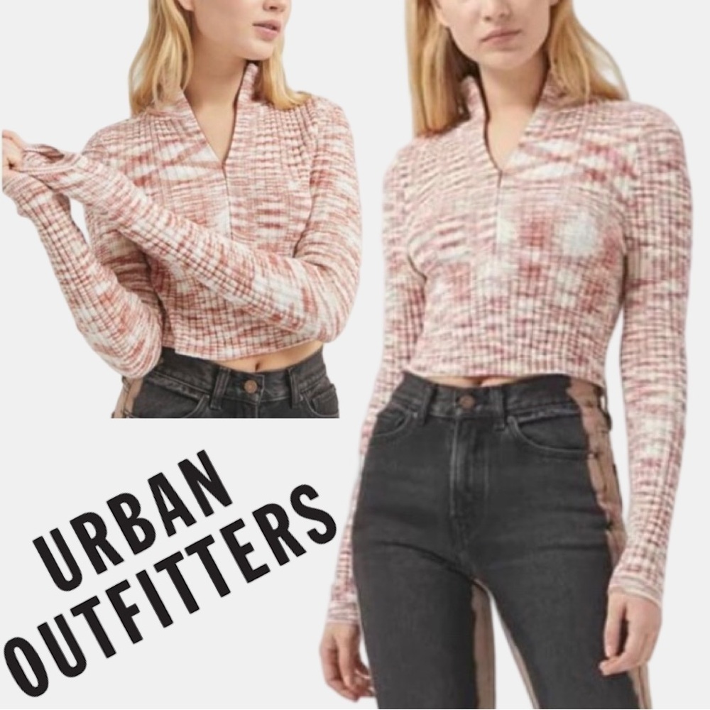 Urban Outfitters Ty Chenille Space Dye Half-Zip Crop Top Size S - Picture 4 of 17